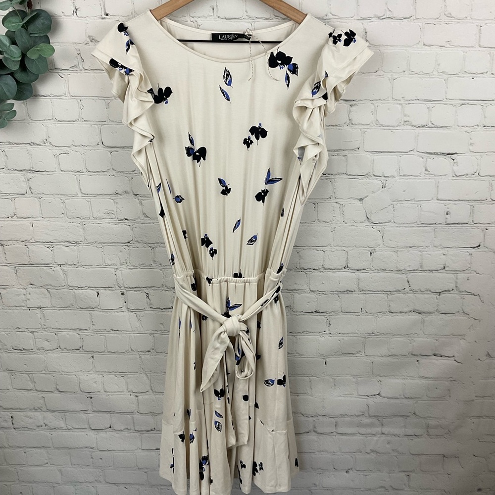 Lauren Ralph Lauren Women's Floral Ruffle-Sleeve Jersey Dress Size 14 - Picture 2 of 7